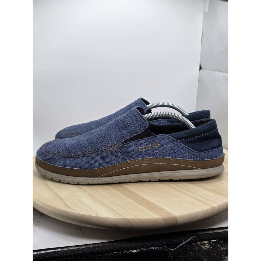 Mens Sz 11-Crocs Santa Cruz Playa Shoes Blue Denim Brown Slip On Loafers Comfort